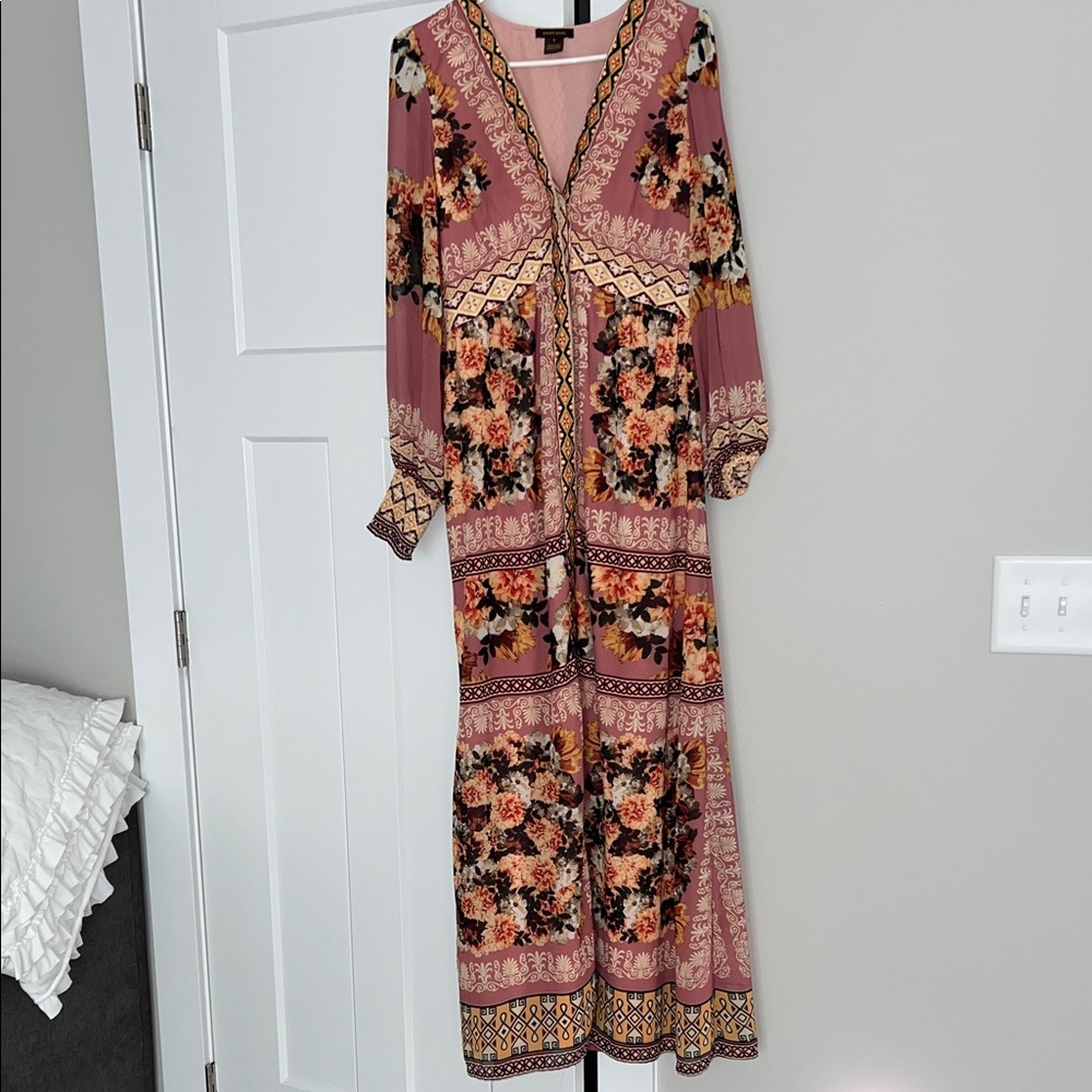 Anthropologie Long Sleeve Floral Dress - Pink and Black